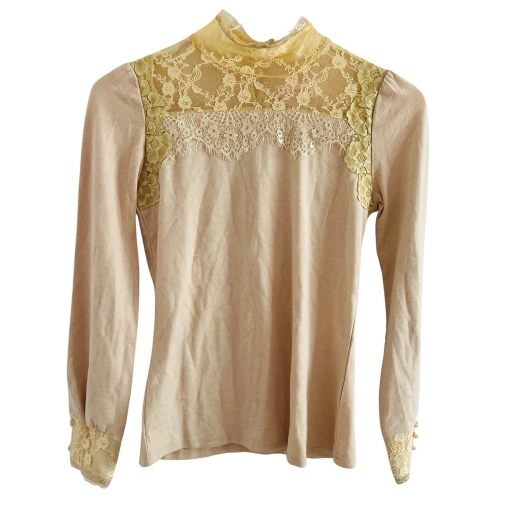 Flenkly Lace Trim Yellow and Cream Women's Top